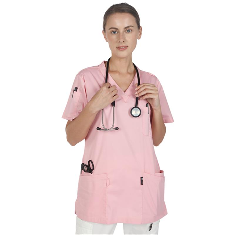 GUOER Unisex Scrubs Set Medical Scrubs Top Pink