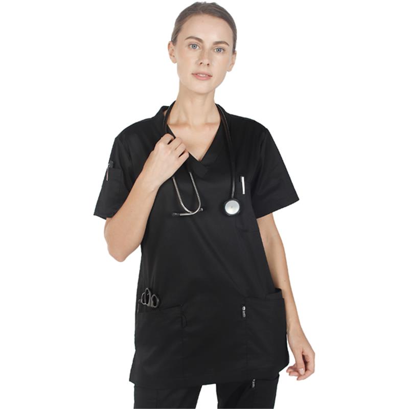 GUOER Unisex Scrubs Set Medical Scrubs Top Black