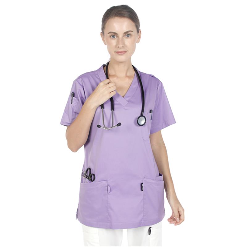 GUOER Unisex Scrubs Set Medical Scrubs Top Purple